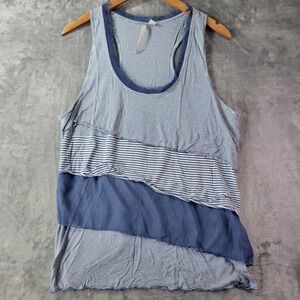 Lauren Conrad Womens Layered‎ Scoop Neck Tank Top Size L Blue Striped Summer